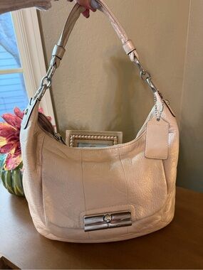 Coach Kristin Cream Leather Shoulder Hobo with Silver Accent